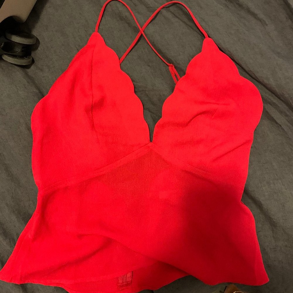 Gilbert Red Scallop Top, Size M (NEW)